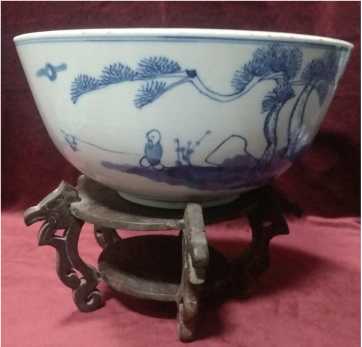 清光绪.青花渭水垂钓图诗文大碗