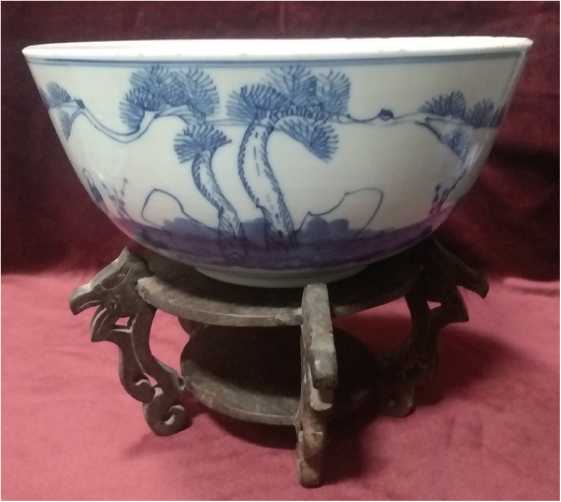清光绪.青花渭水垂钓图诗文大碗