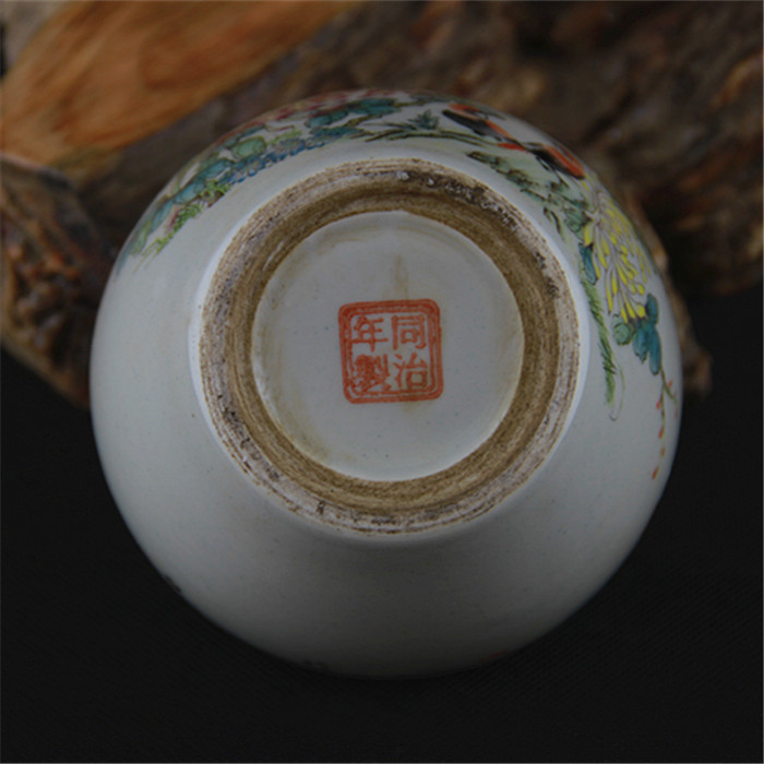 清同治粉彩花鸟茶叶罐 盖罐 仓库老瓷器